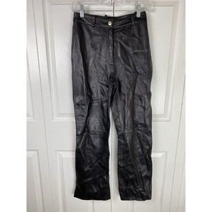 St. John By Marie Gray 2 100% Lamb Leather Pants Straight Leg Black Moto Biker